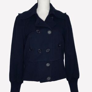 $129 Armani Exchange Double Breasted Navy Blue Rayon Wool Pea Coat Size M